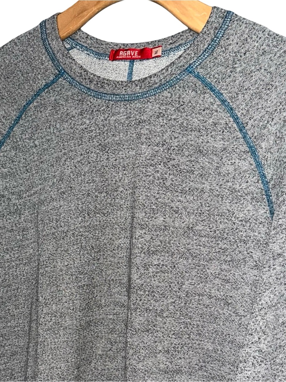 Agave Men's XL Heather Gray Blue Contrast Stitch Crewneck Lightweight Sweatshirt